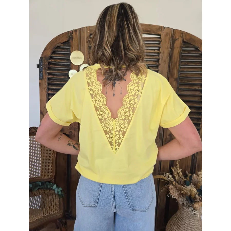 T-shirt Patrice jaune dos dentelle
