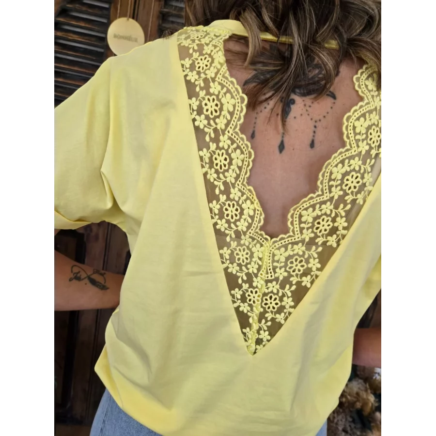 T-shirt Patrice jaune dos dentelle