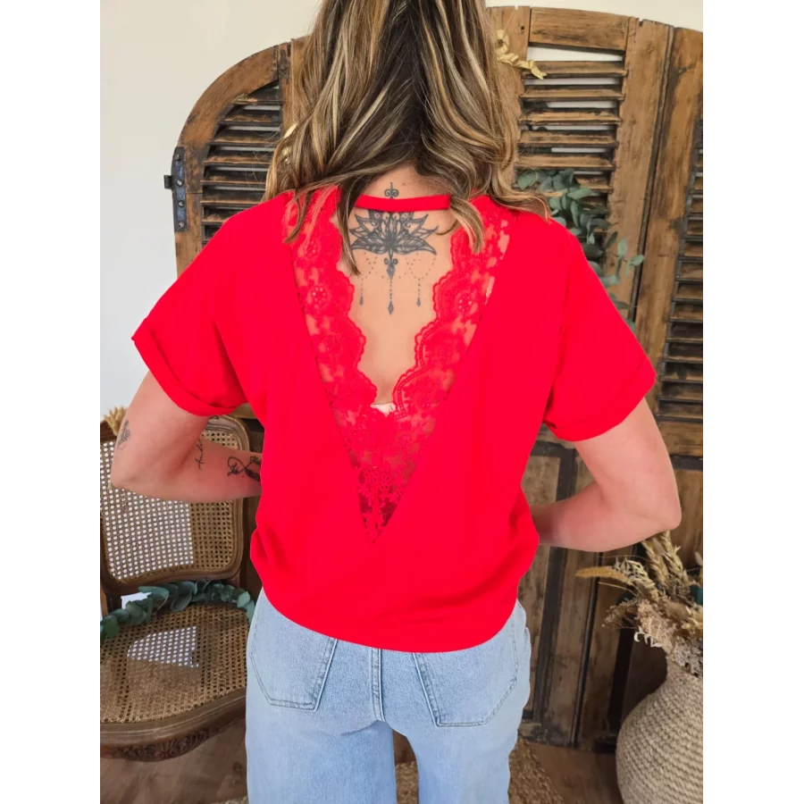 T-shirt Patrice rouge dos dentelle