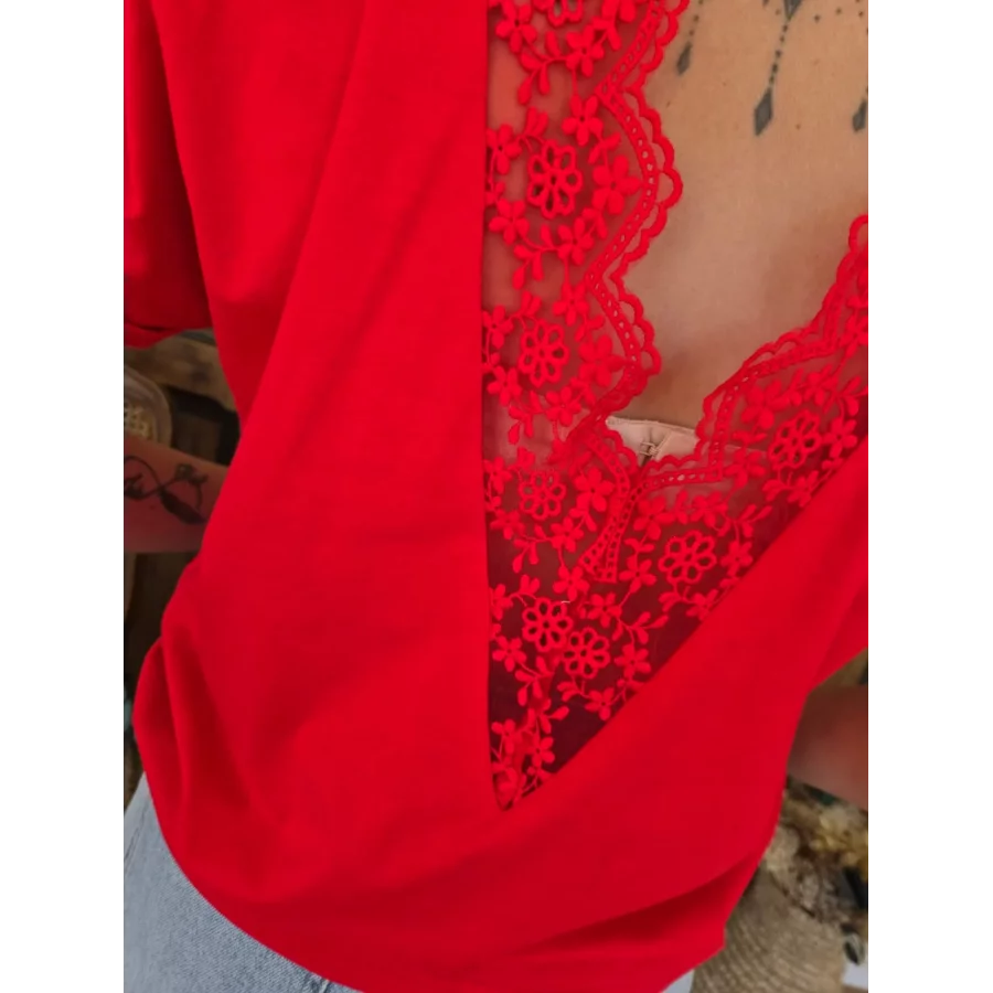 T-shirt Patrice rouge dos dentelle