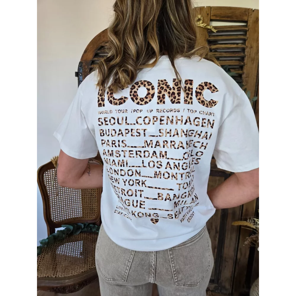 T-shirt Iconic blanc leopard