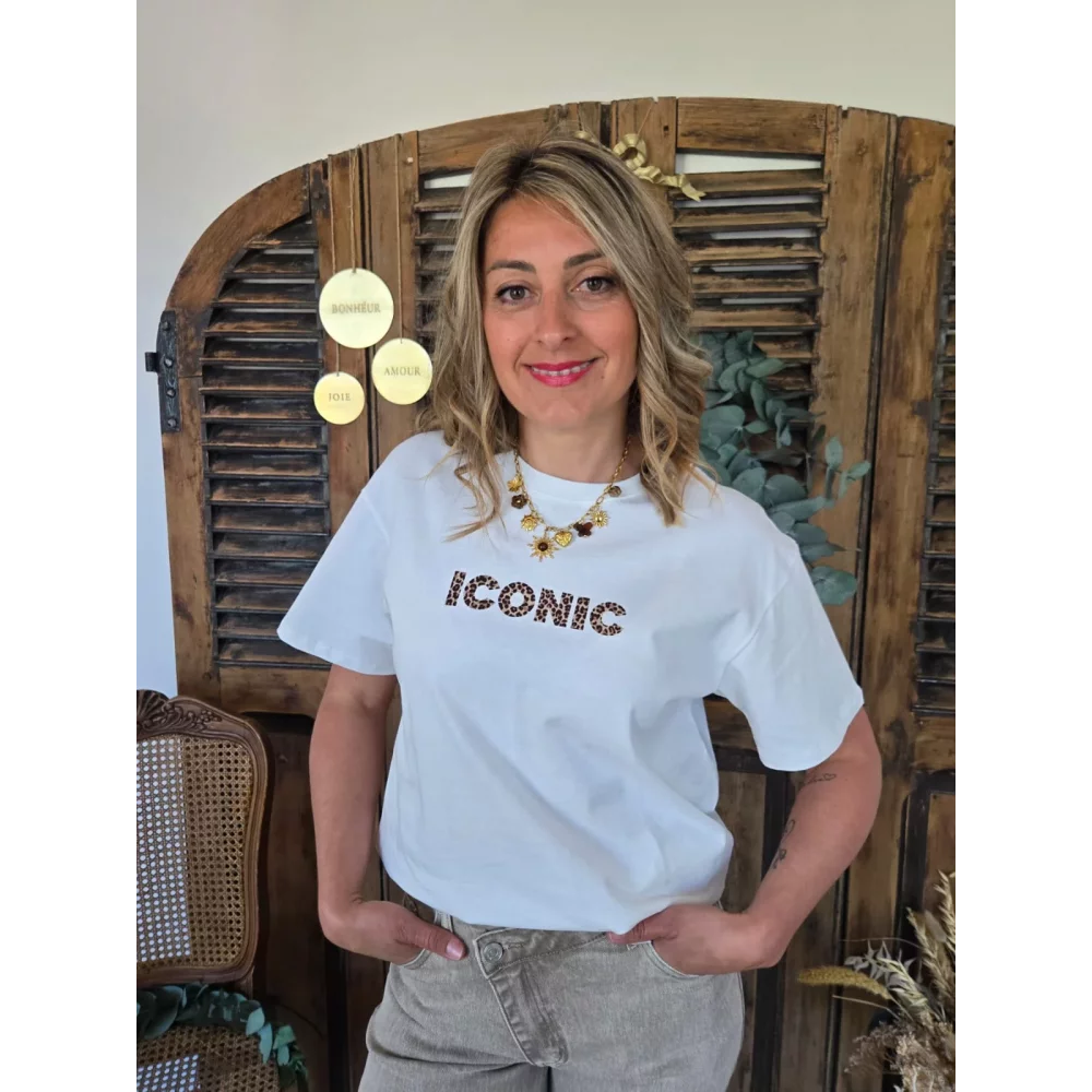 T-shirt Iconic blanc leopard