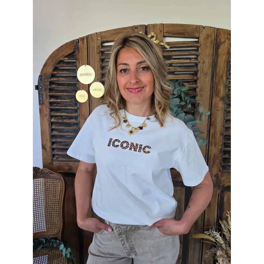 T-shirt Iconic blanc leopard