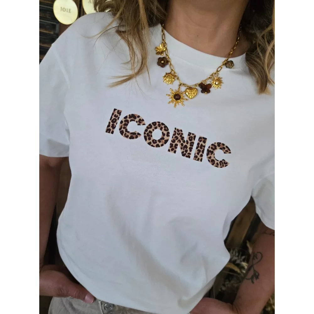 T-shirt Iconic blanc leopard