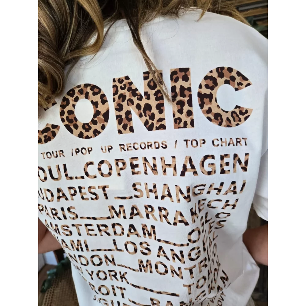 T-shirt Iconic blanc leopard