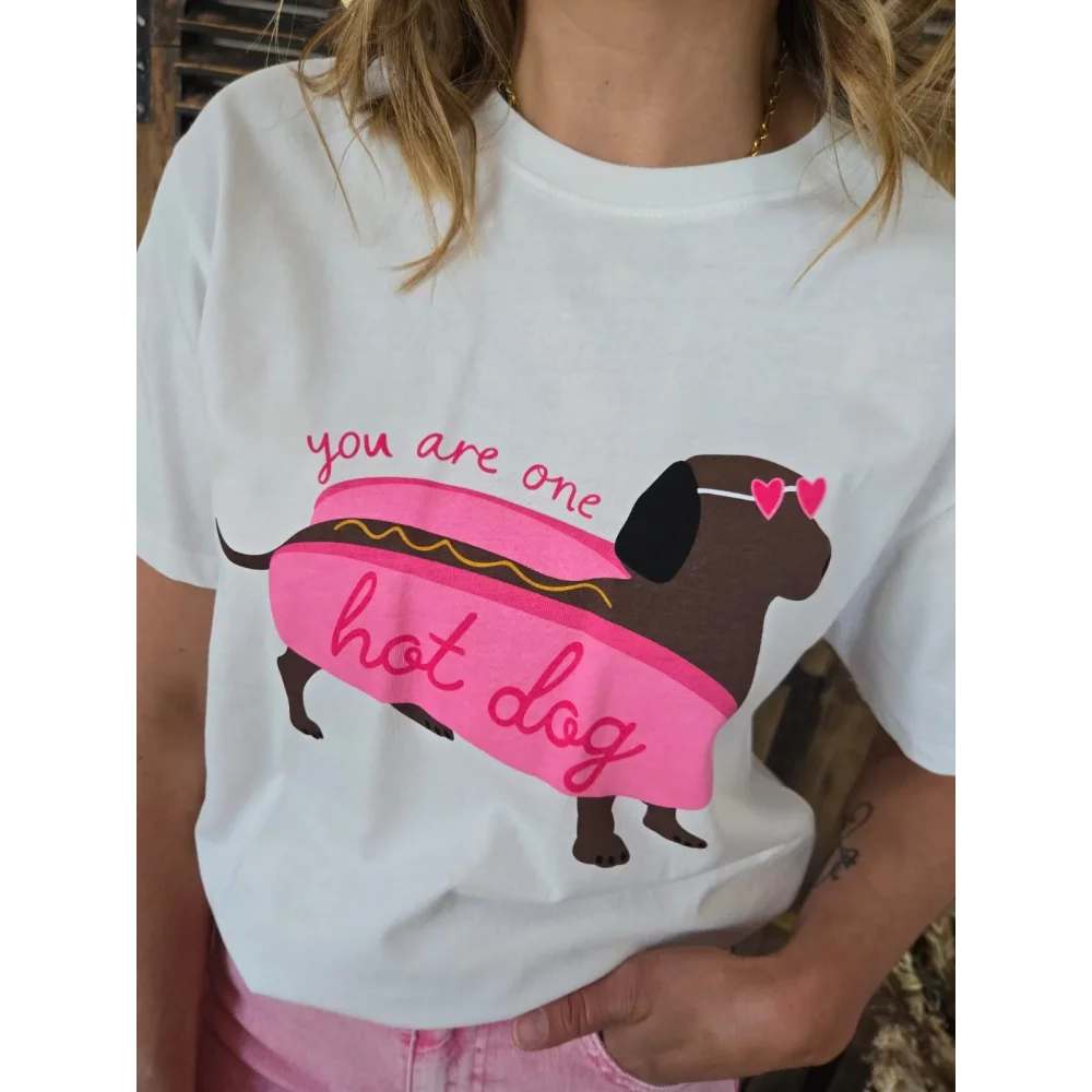 T-shirt blanc Teckel HotDog
