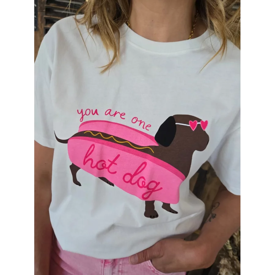 T-shirt blanc Teckel HotDog
