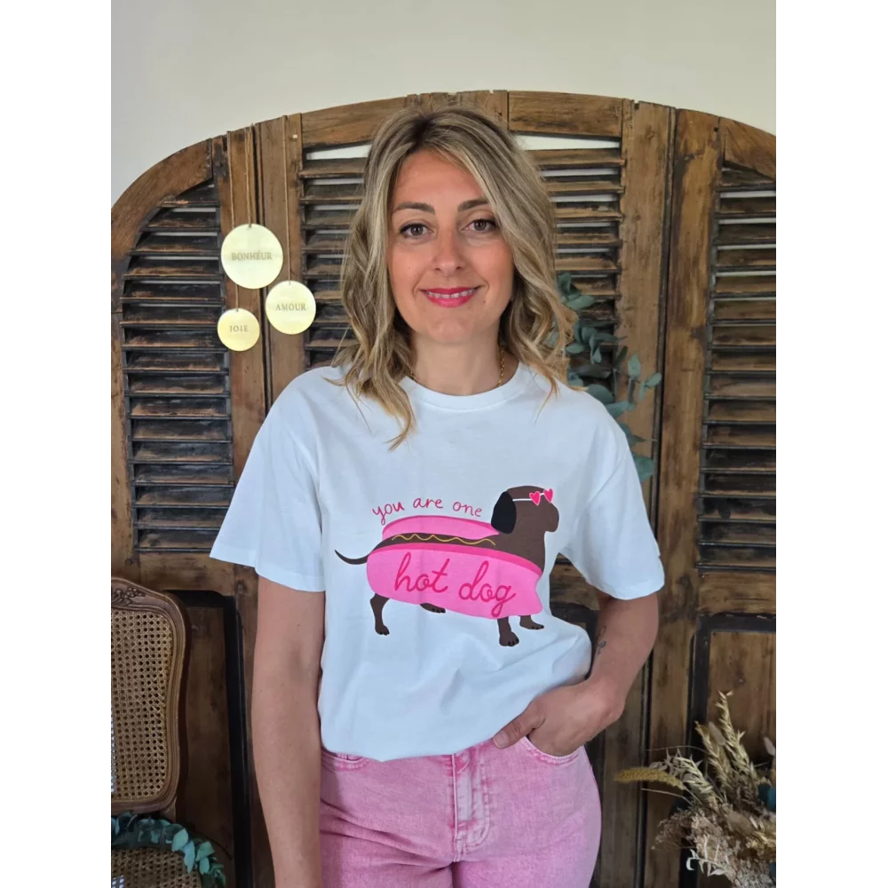 T-shirt blanc Teckel HotDog