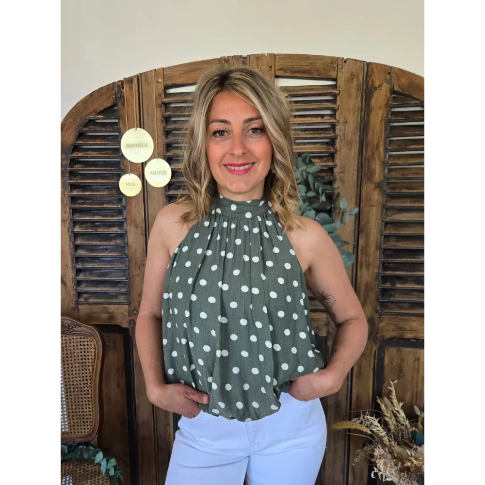 Blouse Maia kaki pois blanc