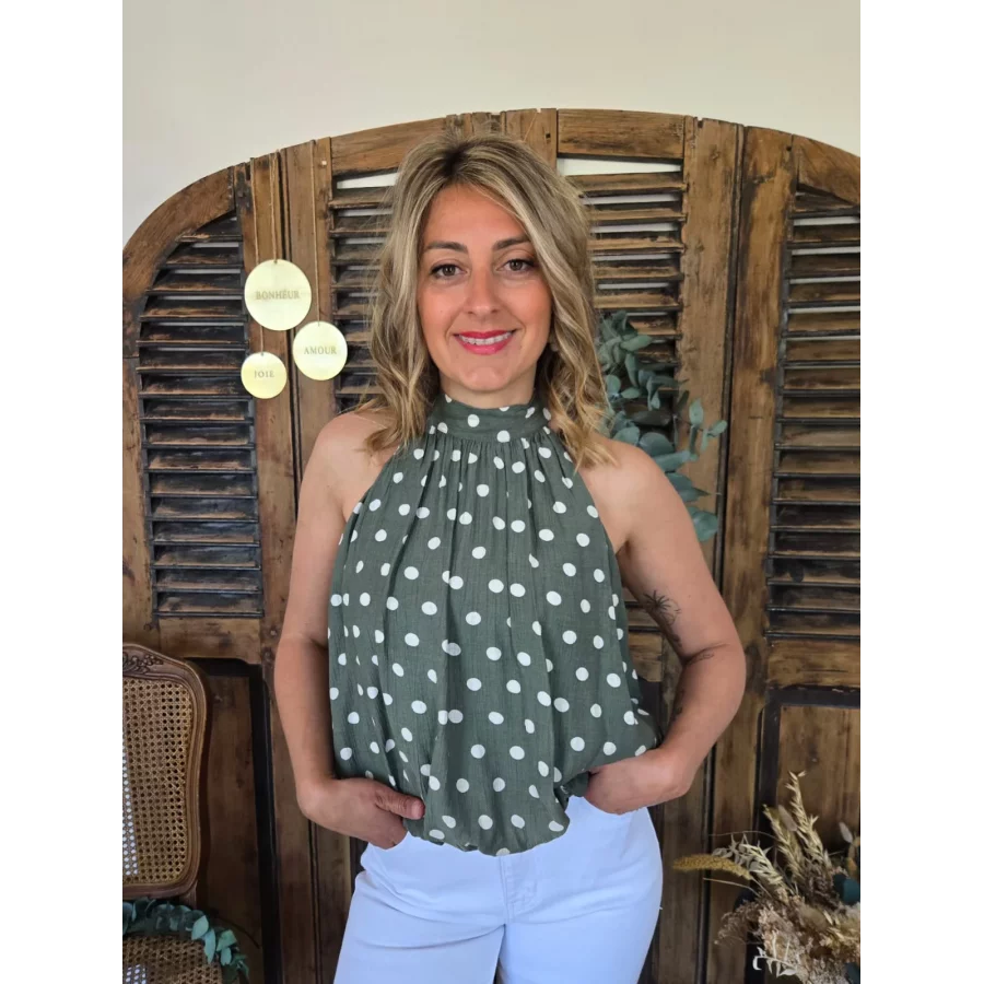 Blouse Maia kaki pois blanc