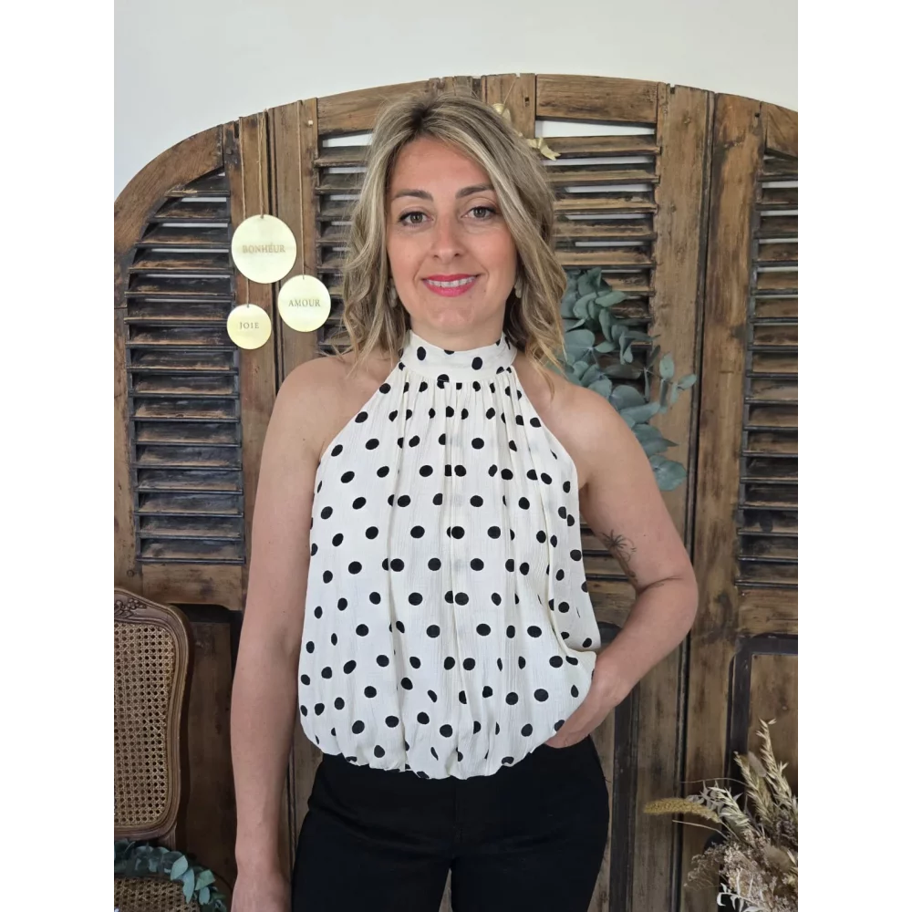 Blouse Maia beige pois noir