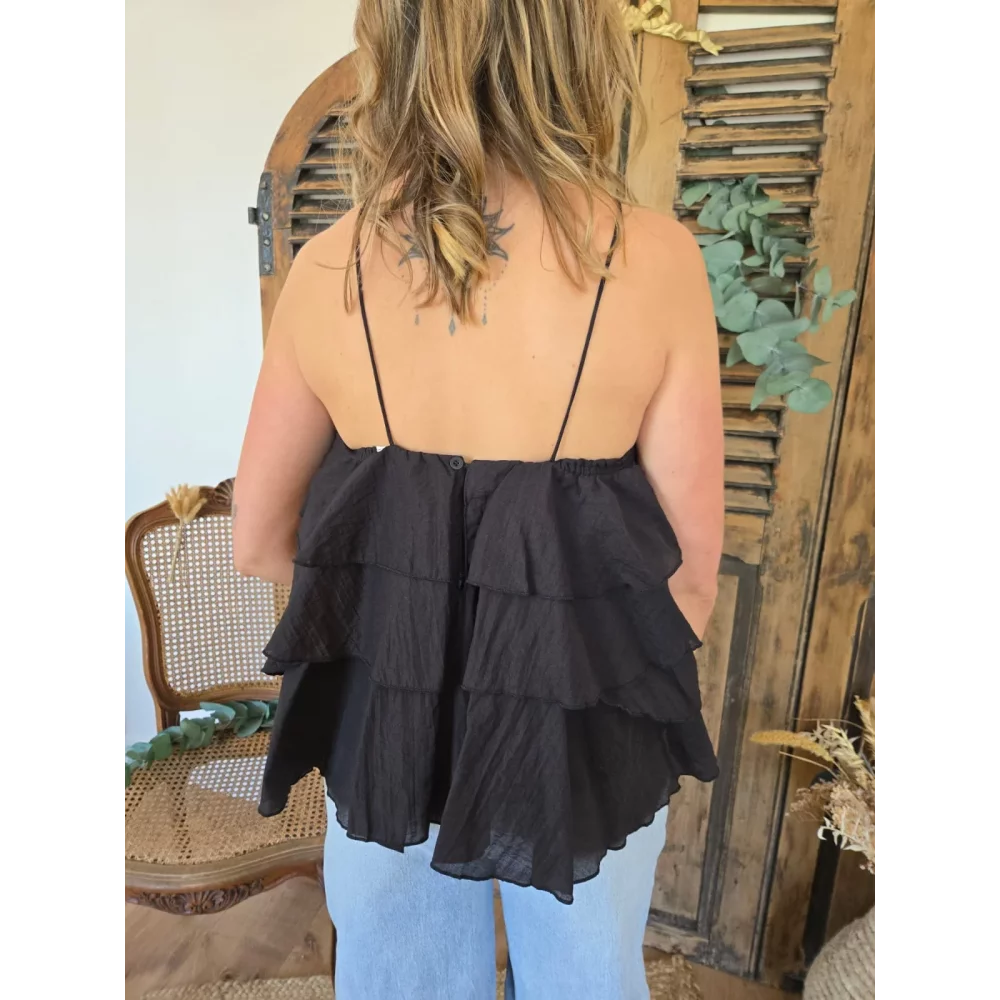 Top Antoine voile noir fleurs
