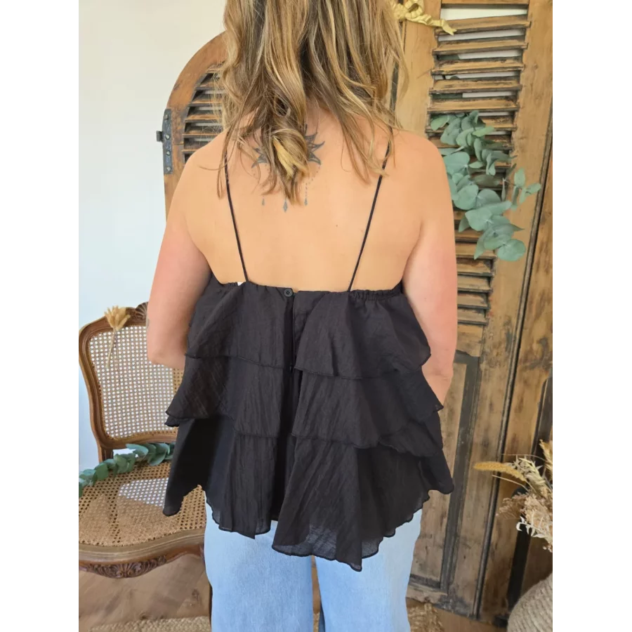 Top Antoine voile noir fleurs