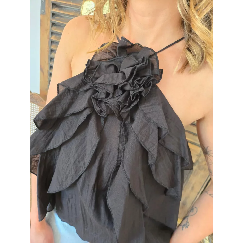 Top Antoine voile noir fleurs