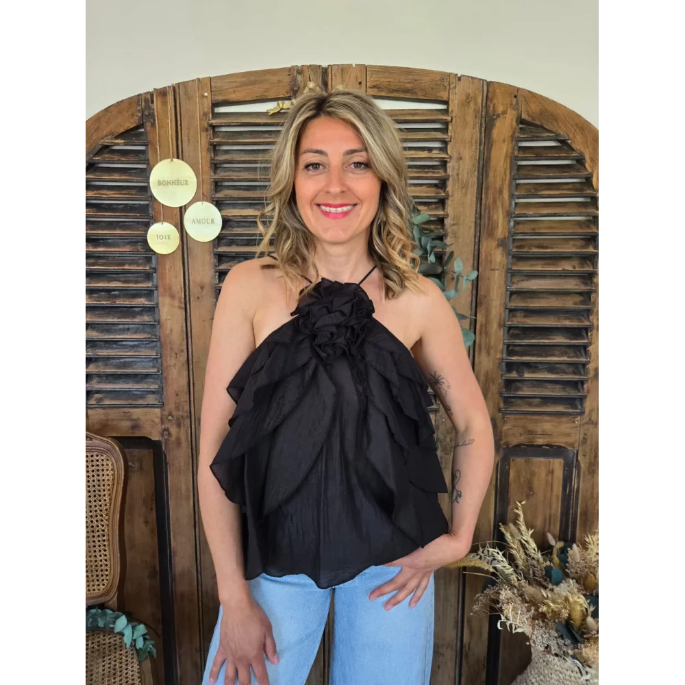 Top Antoine voile noir fleurs