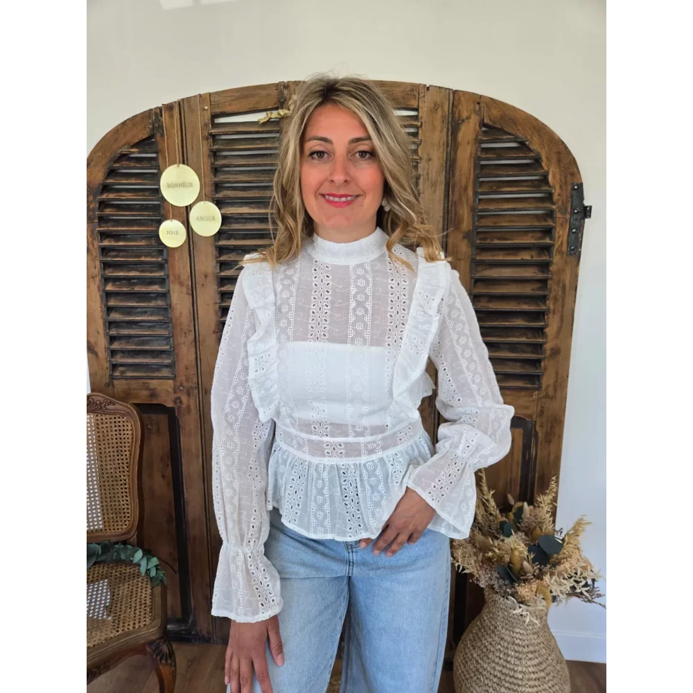 Chemise Florine broderie anglaise blanc dos nu