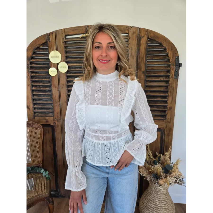 Chemise Florine broderie anglaise blanc dos nu
