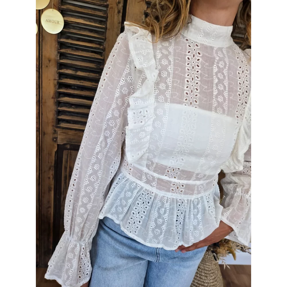 Chemise Florine broderie anglaise blanc dos nu