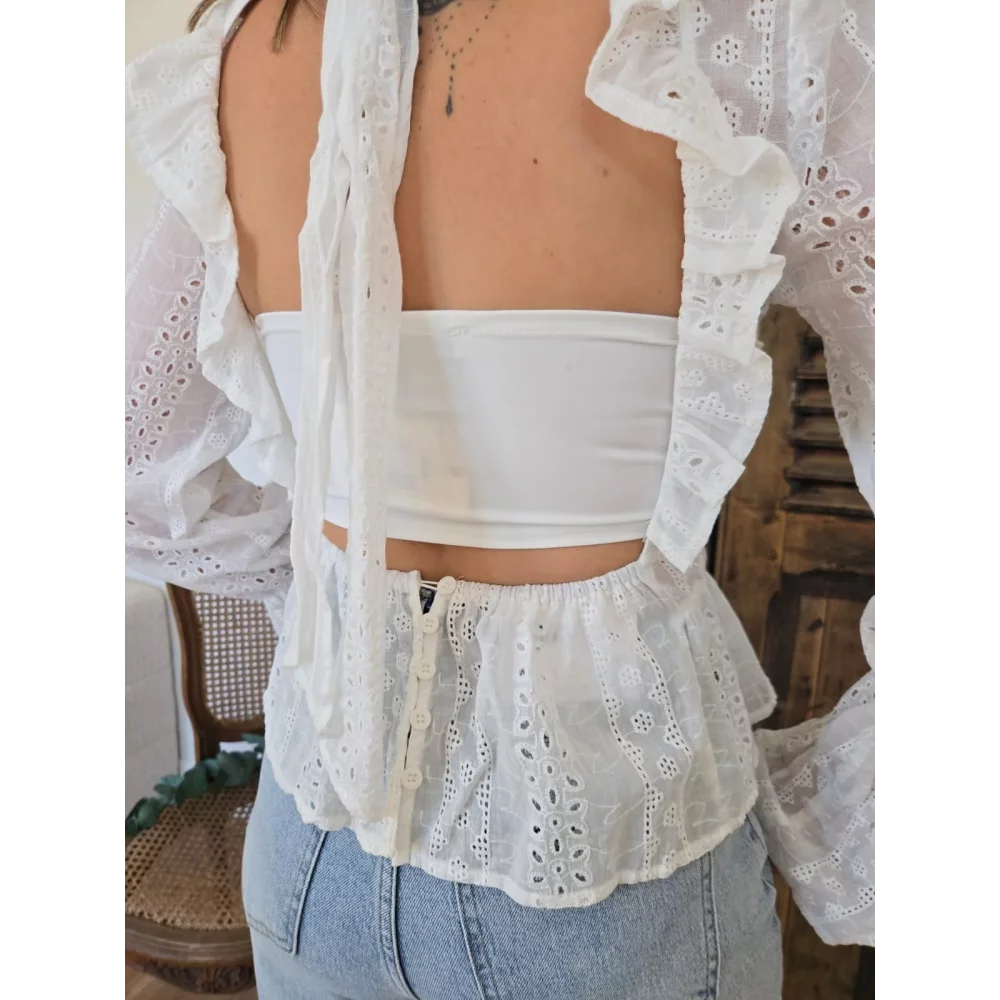 Chemise Florine broderie anglaise blanc dos nu
