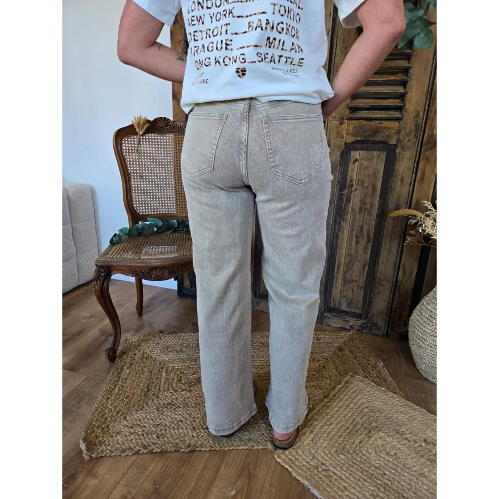 Jean Gildas jean taupe boutons croisés