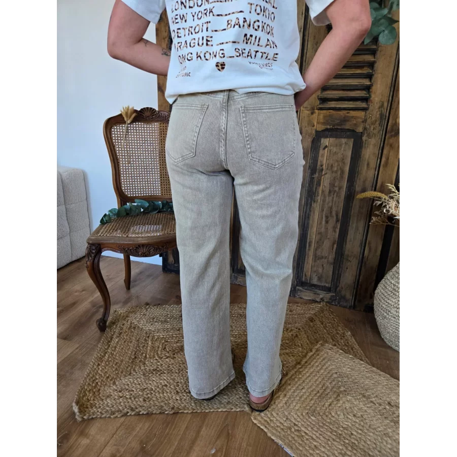 Jean Gildas jean taupe boutons croisés