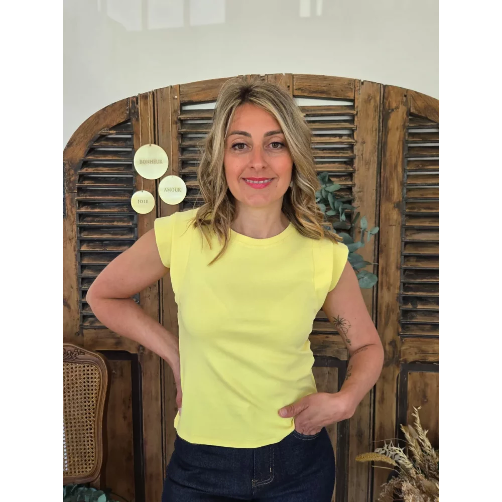 T-shirt Alban effet epaulettes jaune