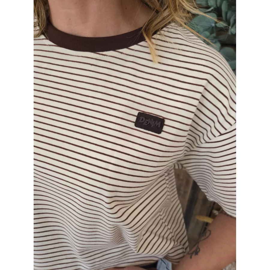 T-shirt Arnaud rayé beige et choco