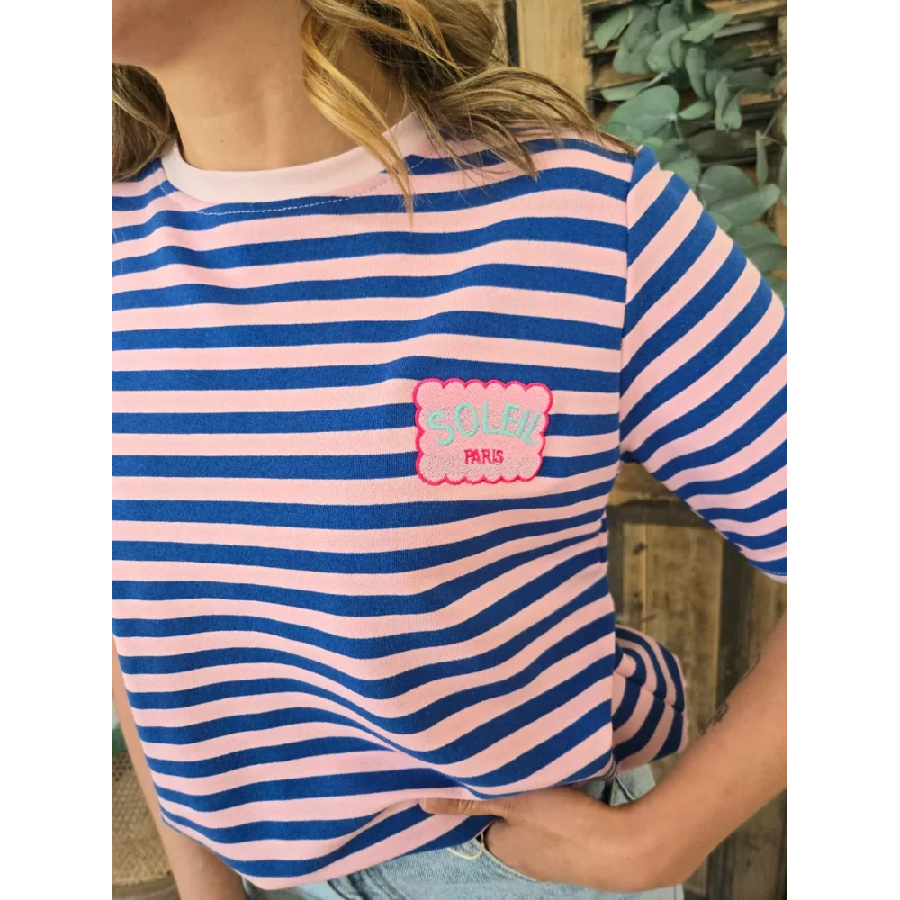 T-shirt Adam rayé bleu et rose patch soleil