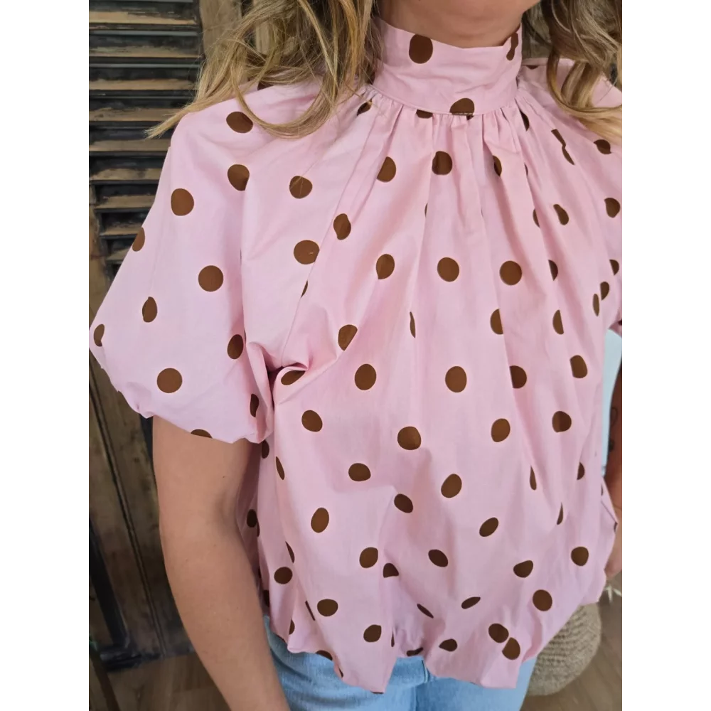 Blouse Emma rose pois choco