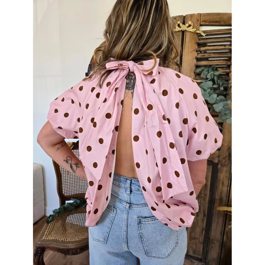 Blouse Emma rose pois choco