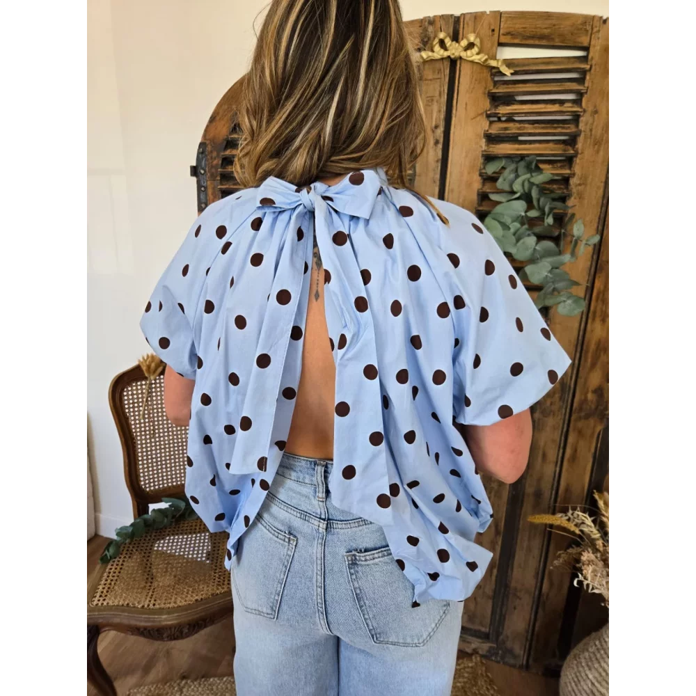 Blouse Emma bleu pois choco