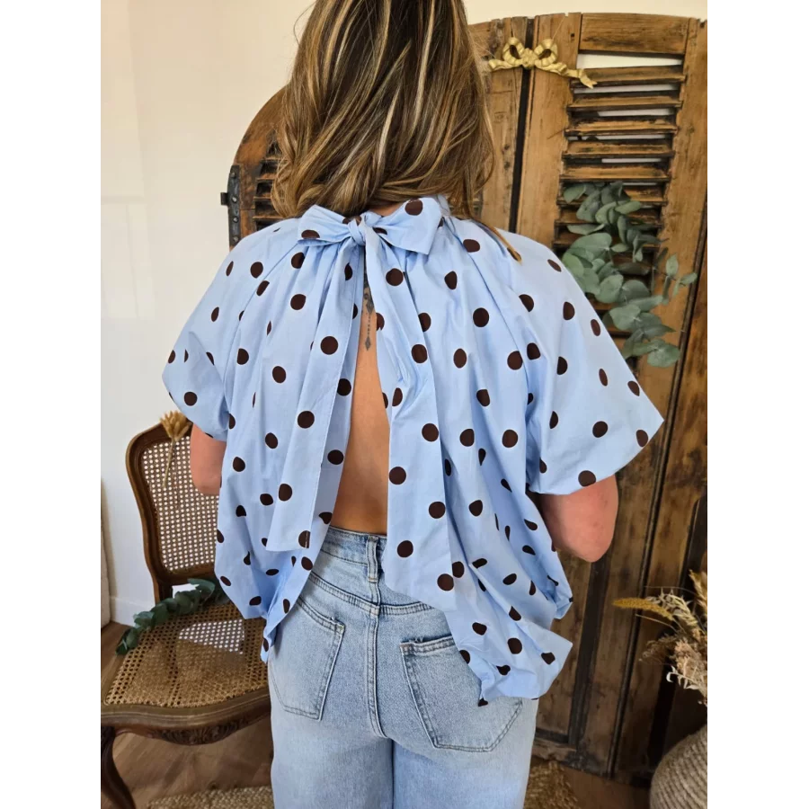 Blouse Emma bleu pois choco