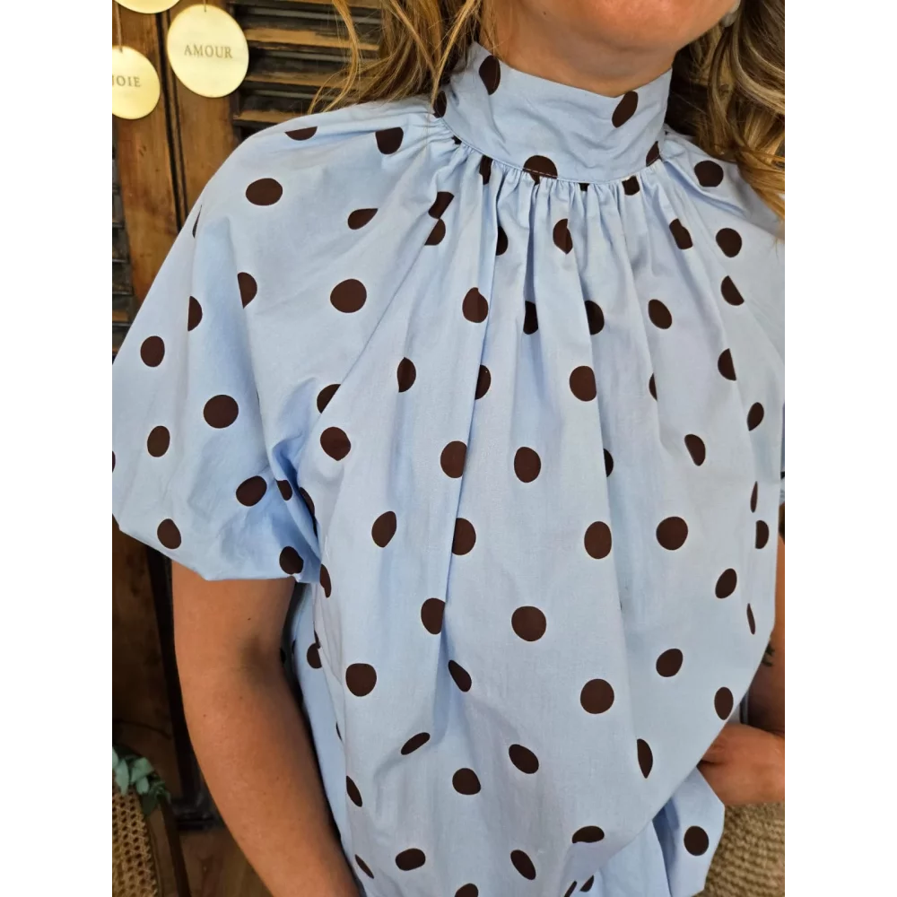 Blouse Emma bleu pois choco