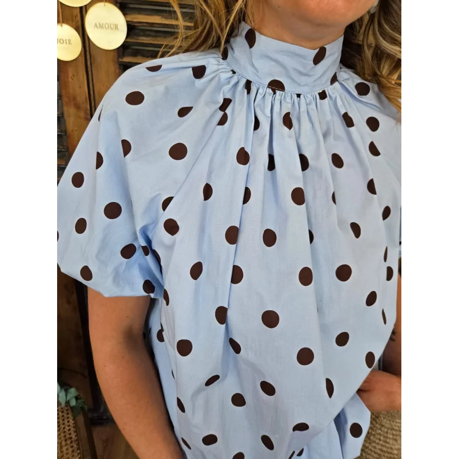 Blouse Emma bleu pois choco
