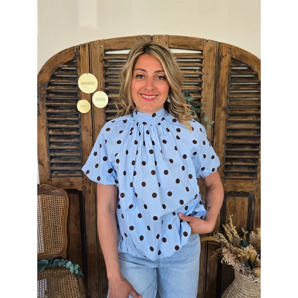 Blouse Emma bleu pois choco