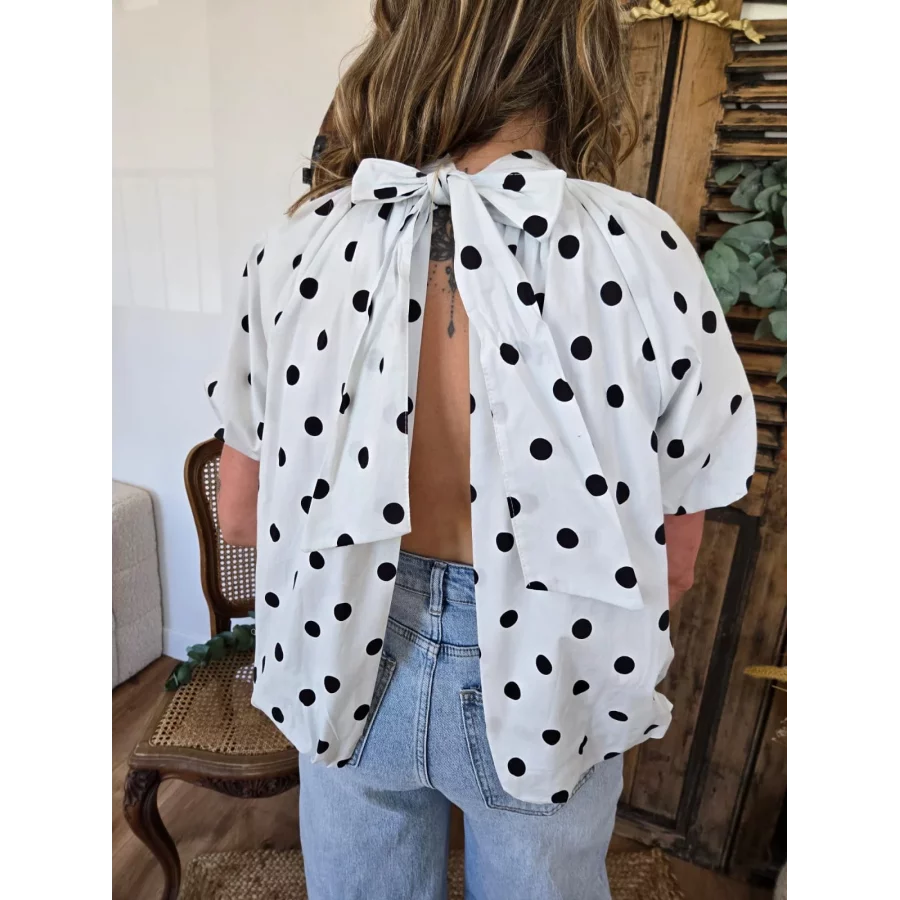 Blouse Emma blanc pois noir