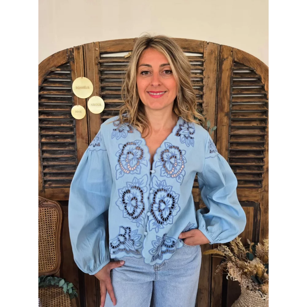 Blouse Nelly bleu fleurs