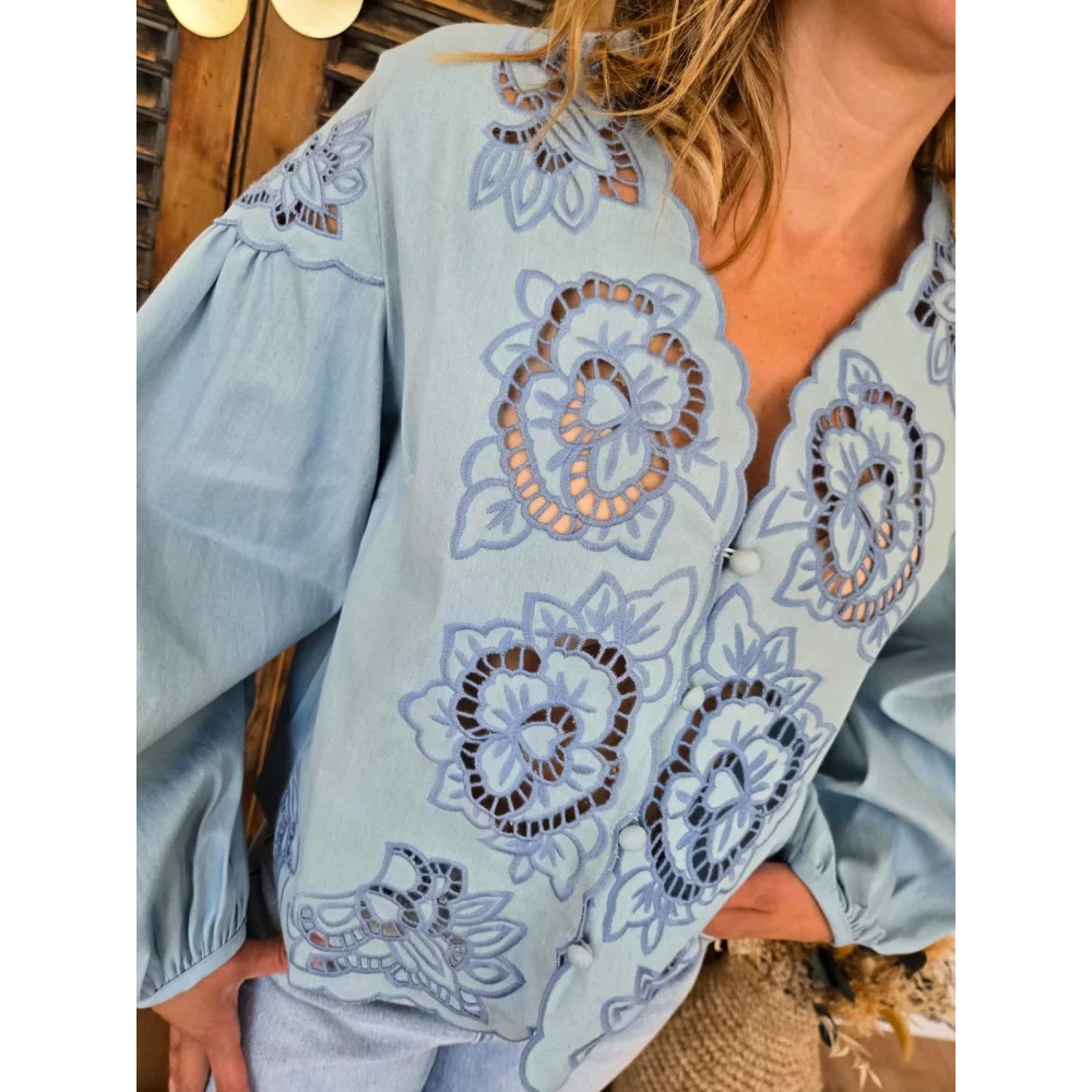 Blouse Nelly bleu fleurs