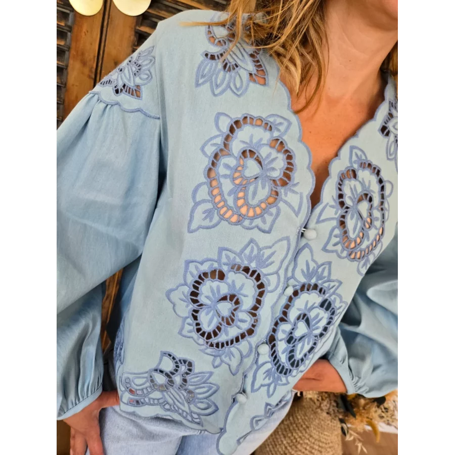 Blouse Nelly bleu fleurs