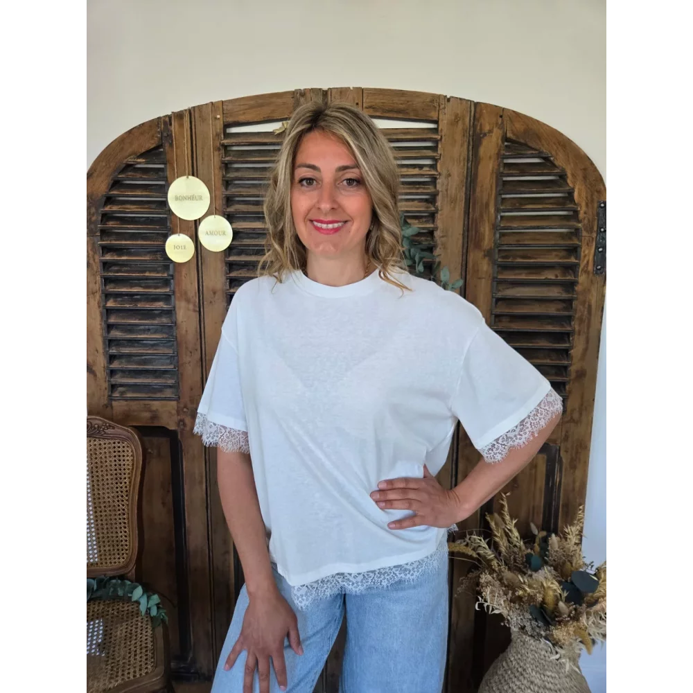 T-shirt Ange blanc dos dentelle