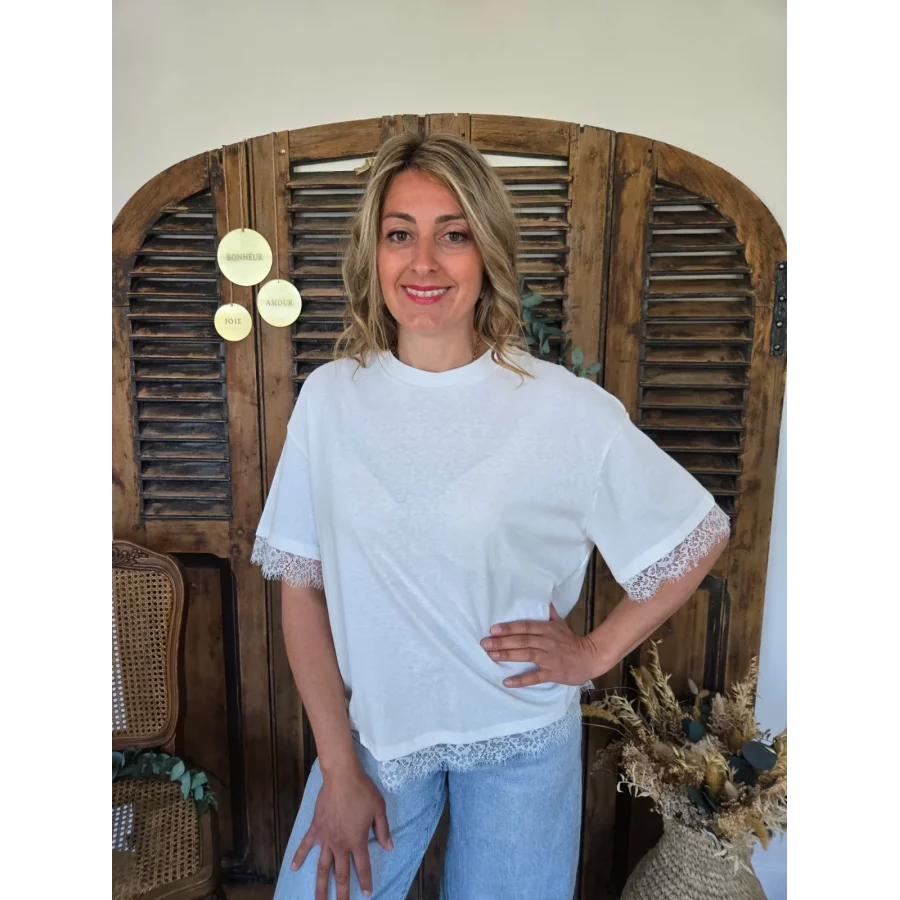 T-shirt Ange blanc dos dentelle