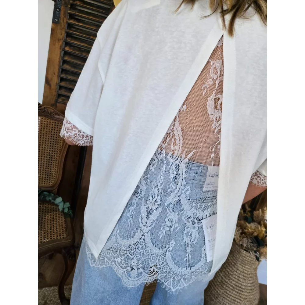 T-shirt Ange blanc dos dentelle