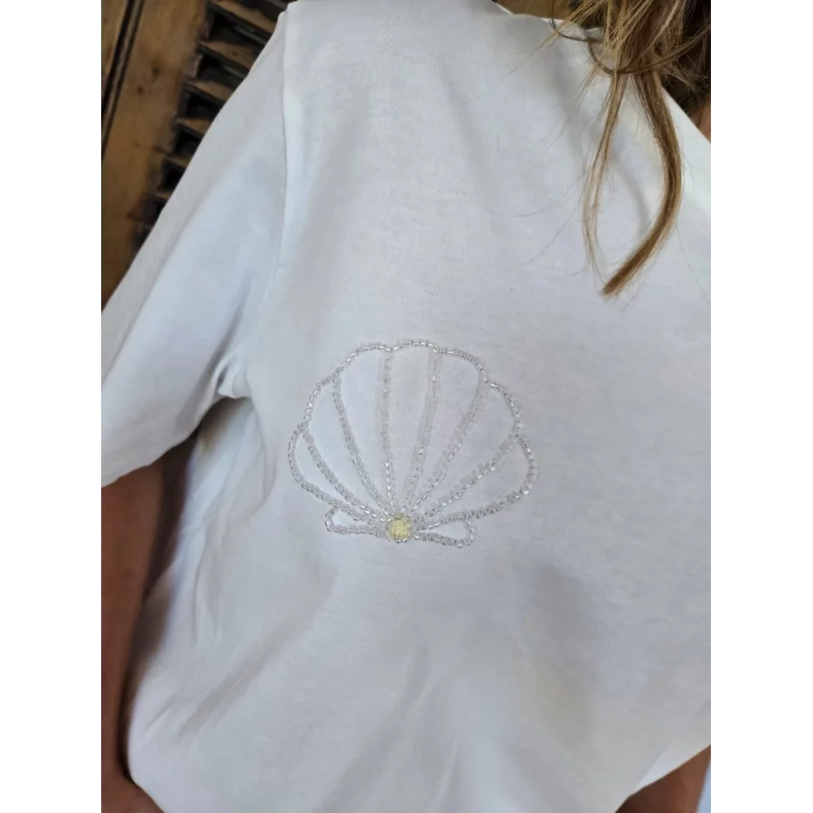 T-shirt blanc coquillages perles
