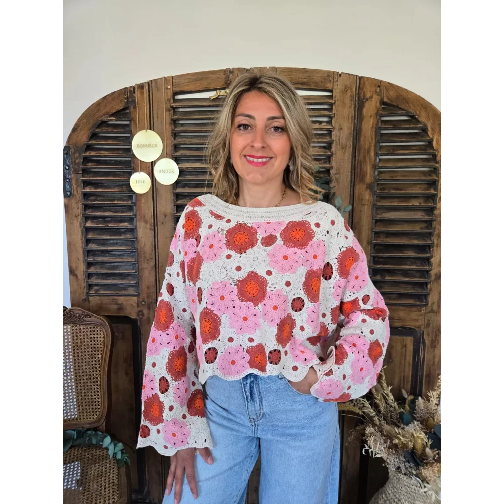Blouse Johan crochet fleurs rose