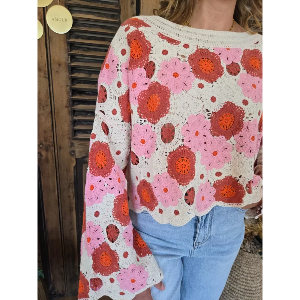 Blouse Johan crochet fleurs rose