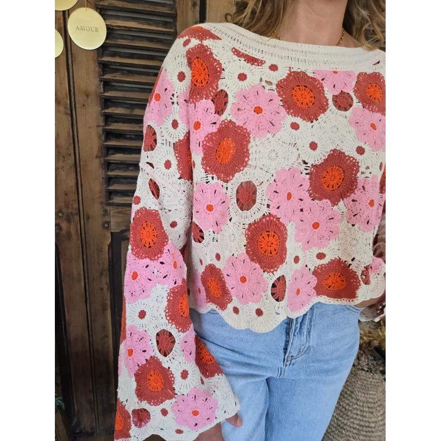 Blouse Johan crochet fleurs rose
