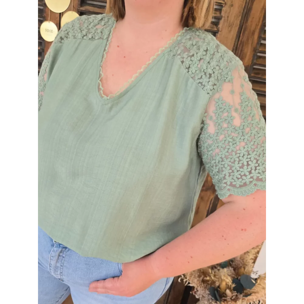 Blouse Tiffany vert d'eau dentelle