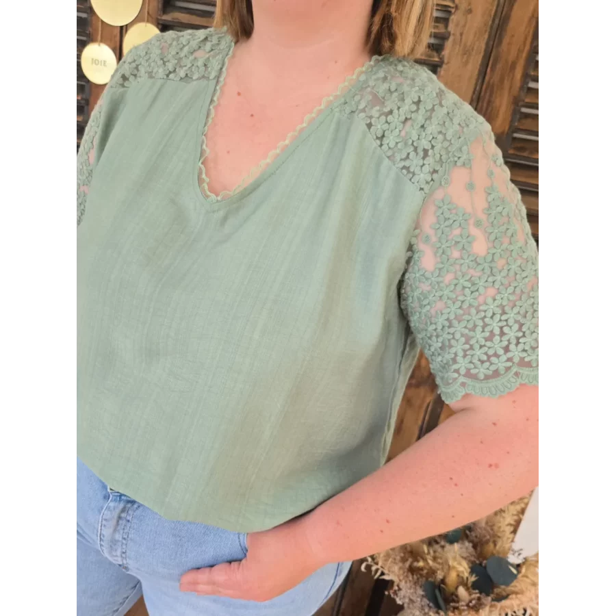 Blouse Tiffany vert d'eau dentelle