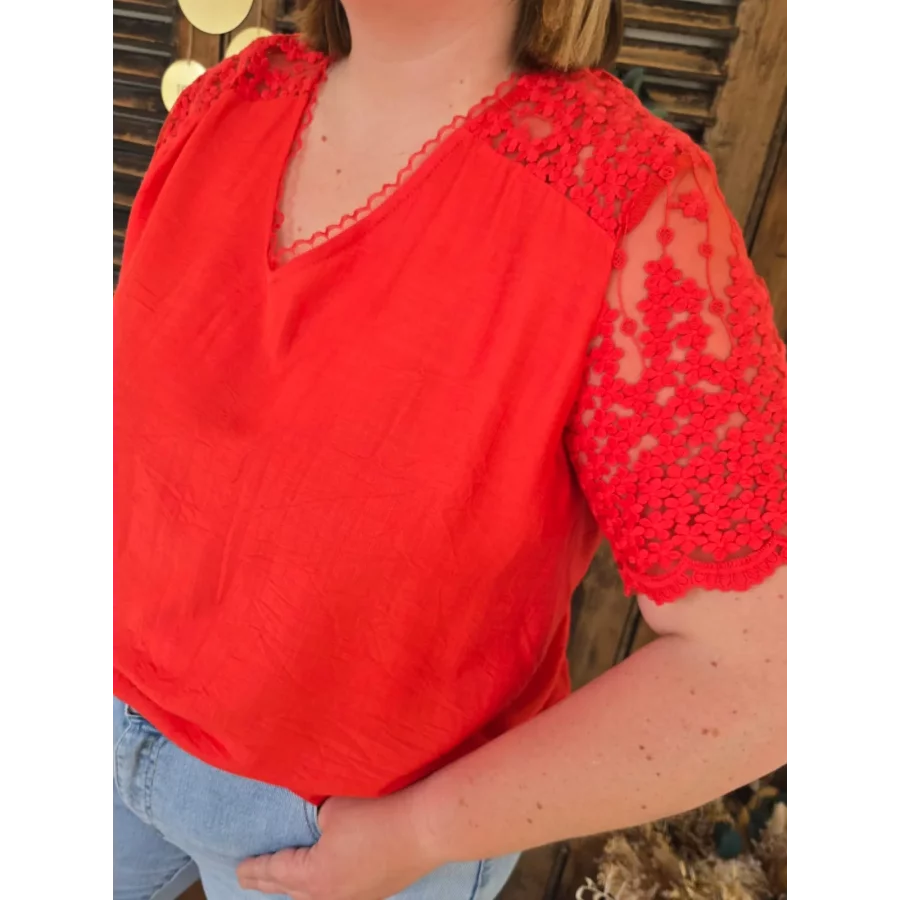 Blouse Tiffany orange dentelle