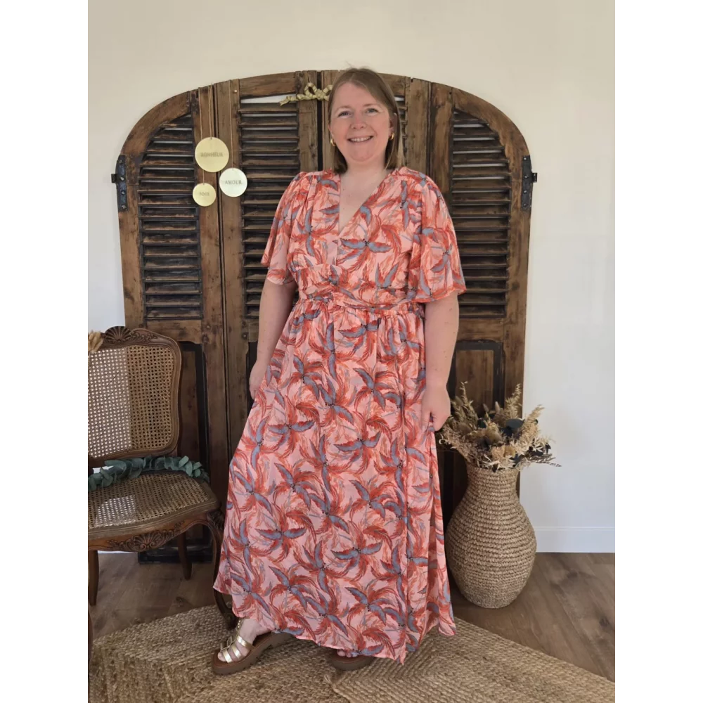 Robe longue Aglaé voile orange et ciel